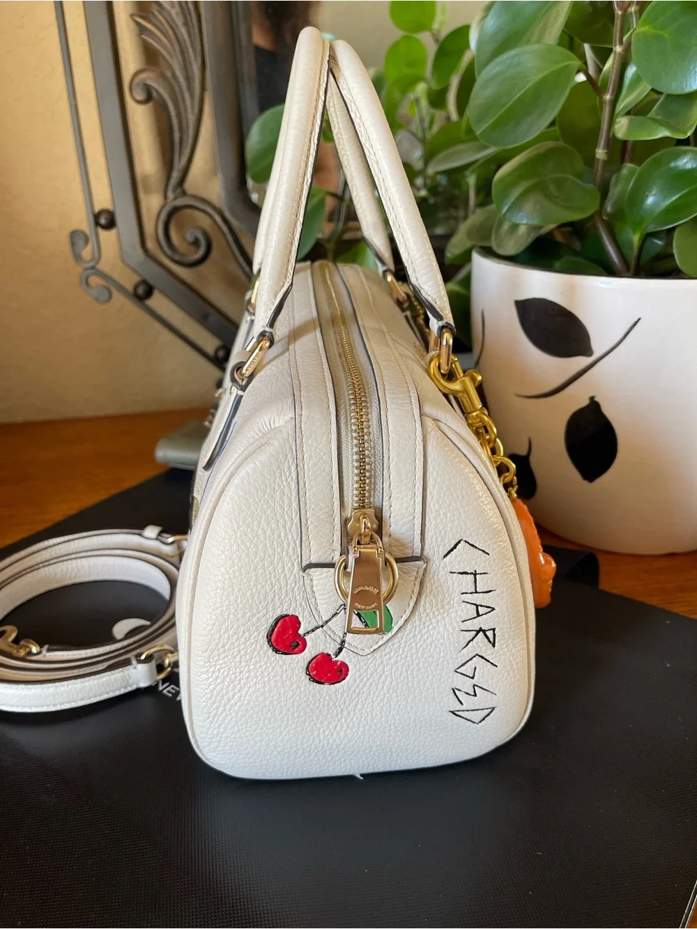 Coach Rowan Satchel Bag in Sketch Print with Charms & Cardholder